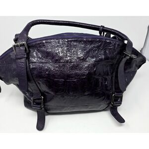 Abro‎ Croc Embossed Leather Shoulder Bag Purple Double Strap European Chic
